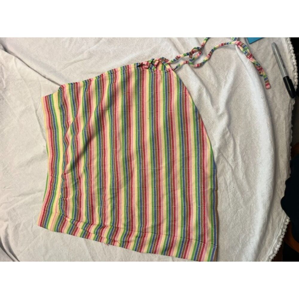Target PRIDEO Rainbow Striped Knit Halter Crop Top - Size Medium (M)